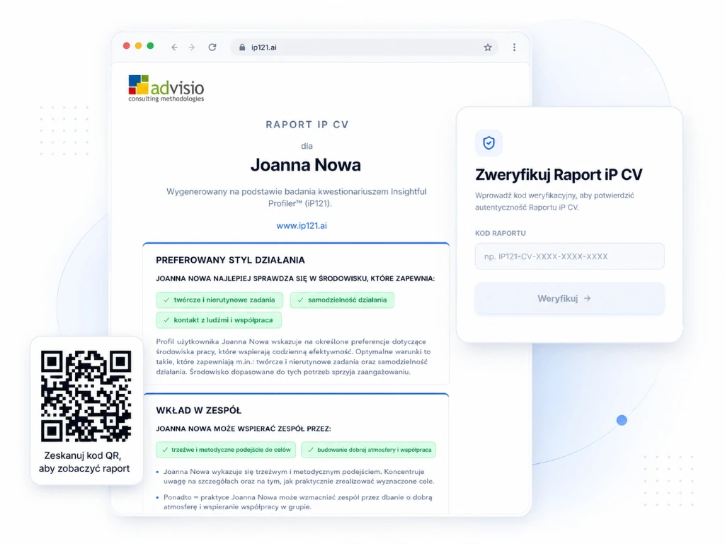 Raport iP CV z kodem QR — oryginalna prezentacja profilu zawodowego i jego udostępniania